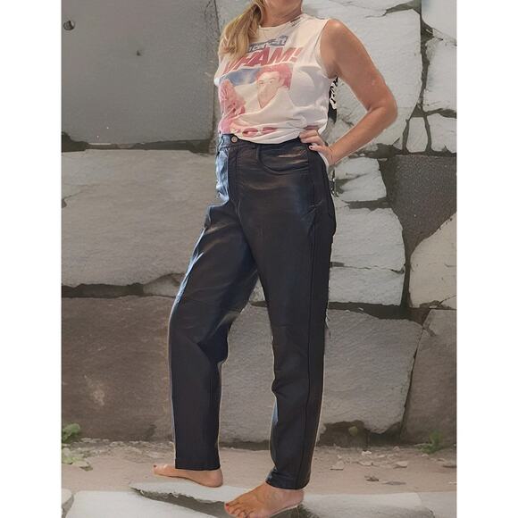 Liz Claiborne Lizwear Leather Pants Sz 10 Black Lined High Waist 80s Retro Mom - Picture 4 of 14